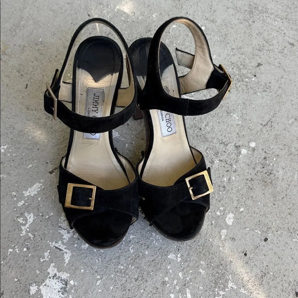 Jimmy Choo suede wood platforms